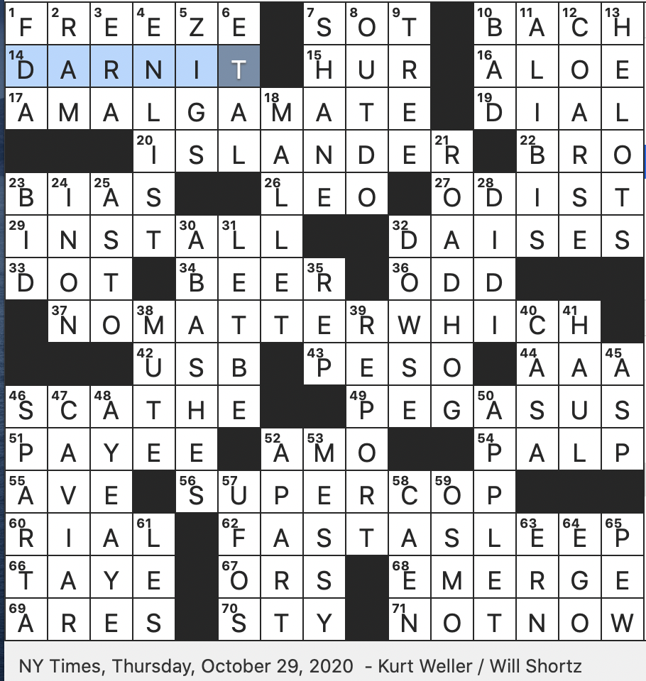 Rex Parker Does the NYT Crossword Puzzle: Cheese from Wales not  southeastern Pennsylvania / SAT 10-31-20 / Disney villain based on King  Claudius / Battle of the Hedgerows locale / Titular children's