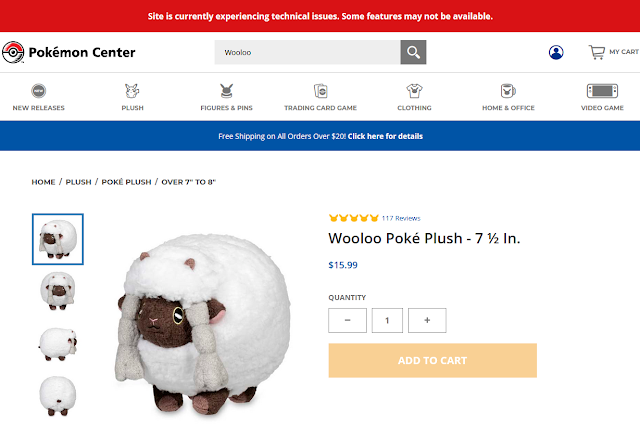 Pokémon Center experiencing technical issues Wooloo plush