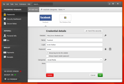 Credenciales de Dashlane