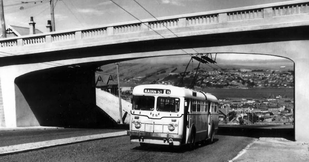 transpress nz 1950s trolleybus in Dunedin