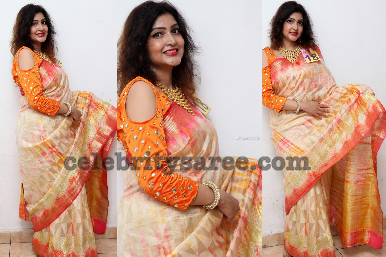 Off White Sari Mirror Full Hands Blouse - Saree Blouse Patterns