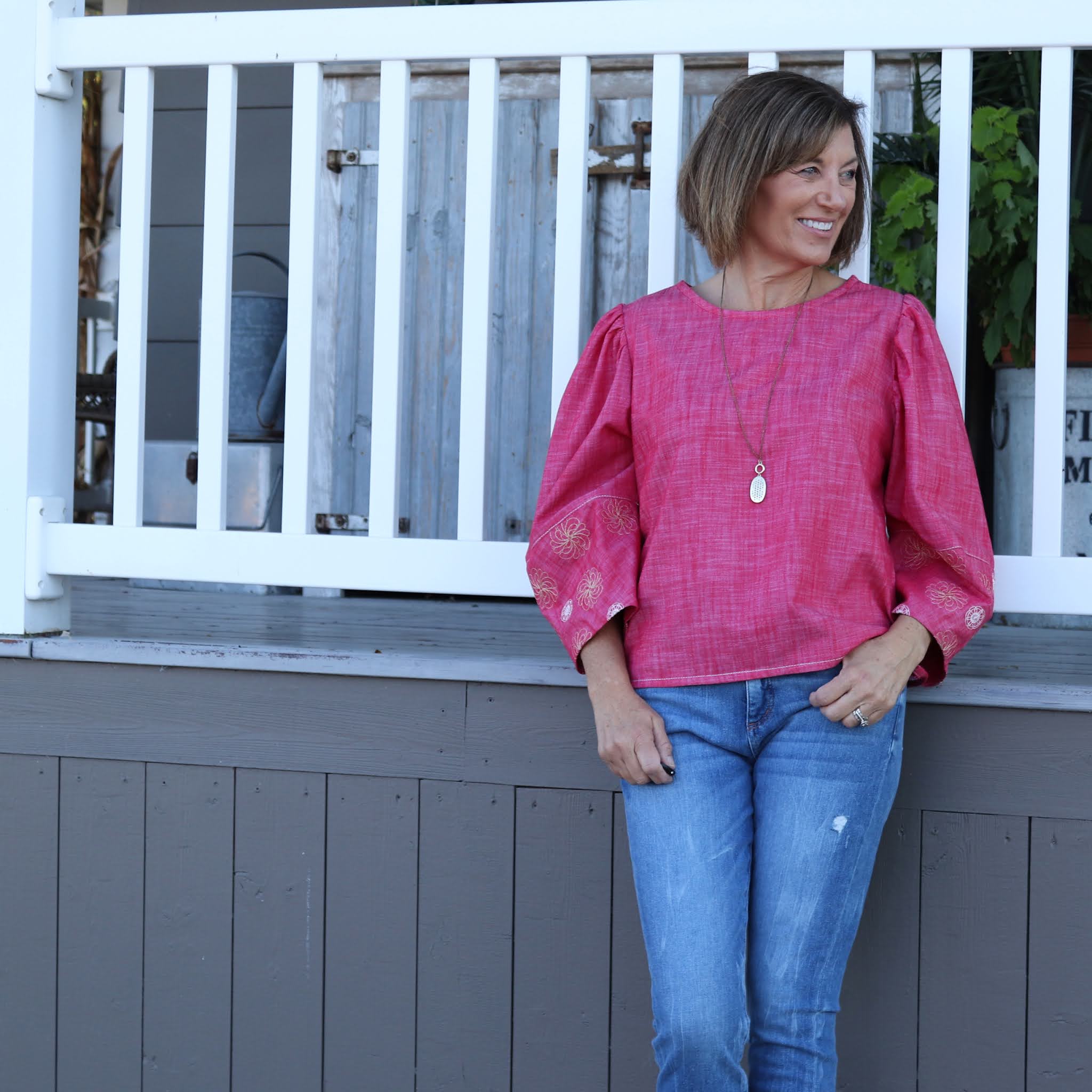 Girls in the Garden: Cielo Top - Red Chambray with Embroidery Details