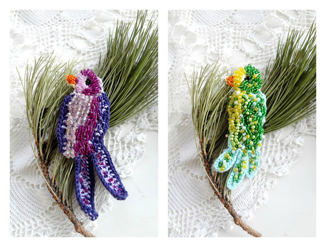 Crochet Brooches: Paradise Birds