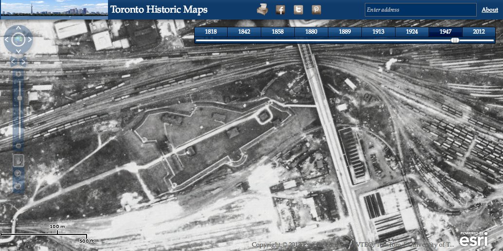 photo: Old Fort York as seen by plane in 1947