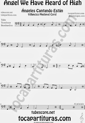 Angel We Have Heard of High Carol Song for Christmas Sheet Music for Trombone, Tube, Euphonium Music Scores