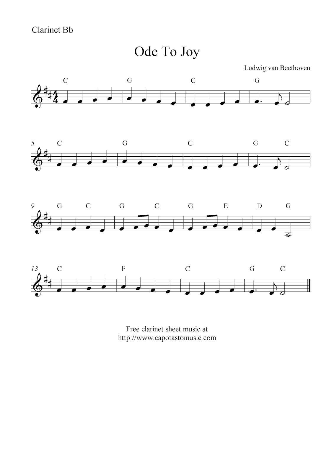 Easy Sheet Music For Beginners Ode To Joy by Beethoven, free