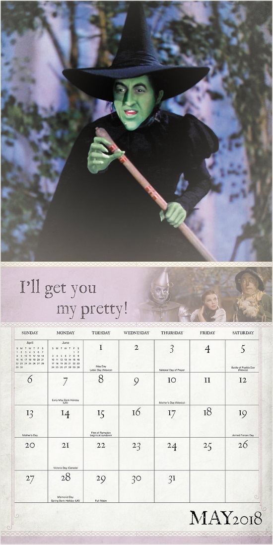 Curiozity Corner Wizard of Oz Calendars for 2018