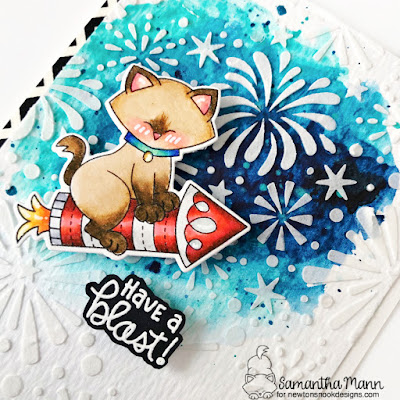 Have a Blast Card by Samantha Mann for Newton's Nook Designs, 4th of July, Fireworks, watercolor, Embossing Paste, Stencil, #newtonsnookdesigns #newtonsnook #fourthofjuly #handmadecards #cardmaking #fireworks