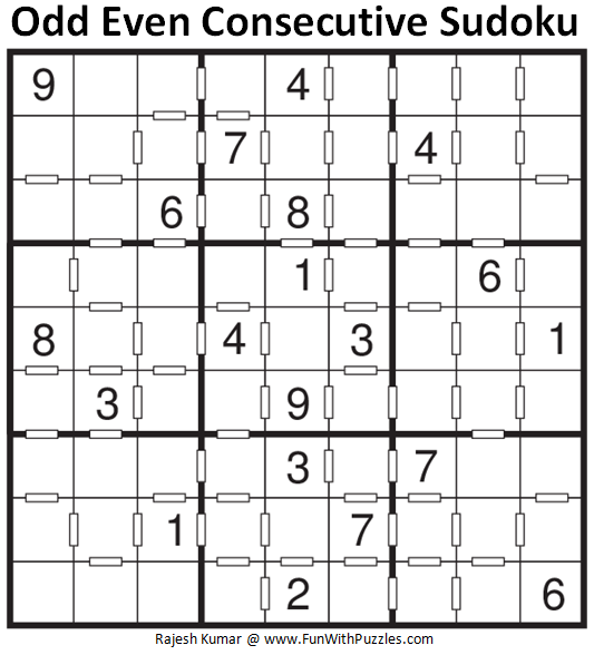 Odd Even Consecutive Sudoku Puzzle (Fun With Sudoku #251)