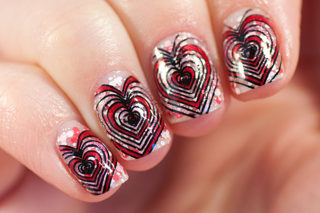 Valentine's Day Heart Nail Art Design stamped with MoYou London Princess 10