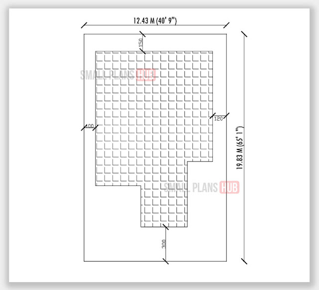 1398 Sq.ft. 3 Bedroom Single Floor House Plan Site Plan