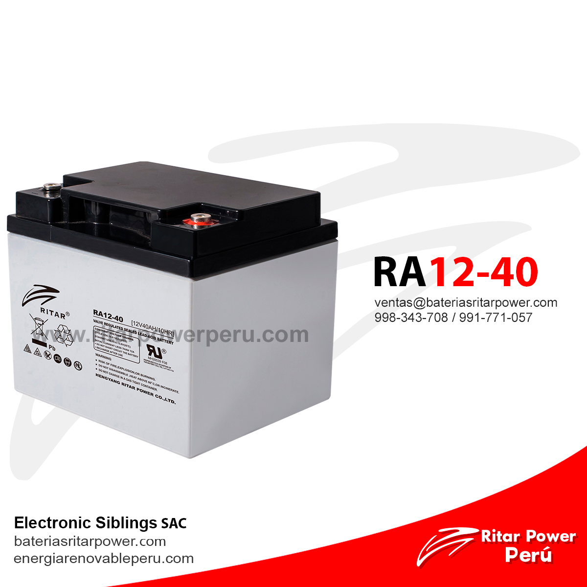 UPG La batería PowerChair de 12V 50Ah reemplaza a 45ah Ritar RA12-45