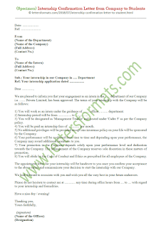 internship confirmation letter format from company to students internship confirmation letter format from company to students