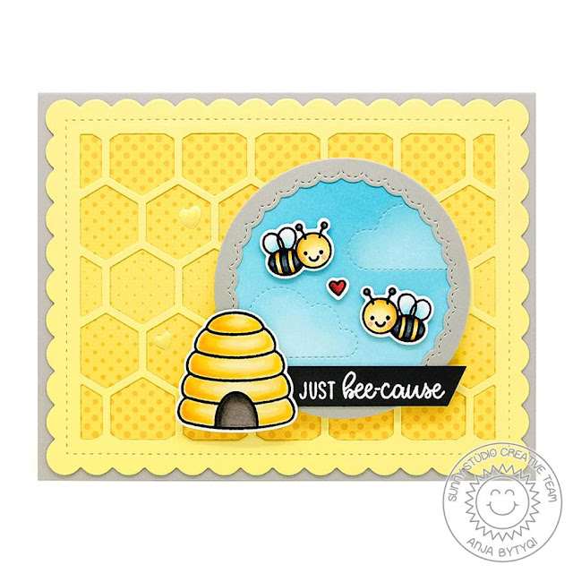 Sunny Studio Stamps: Just Bee-cause Fluffy Clouds Frilly Frame Dies Fancy Frame Dies Just Because Card by Anja Bytyqi Sunny Studio Stamps: Just Bee-cause Fluffy Clouds Frilly Frame Dies Fancy Frame Dies Just Because Card by Anja Bytyqi