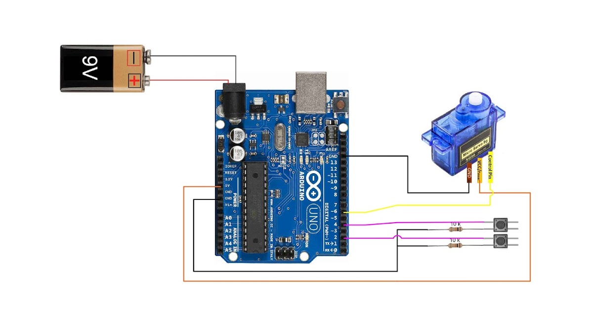 Servo motor controlled by Push button using Arduino - Wired Connection