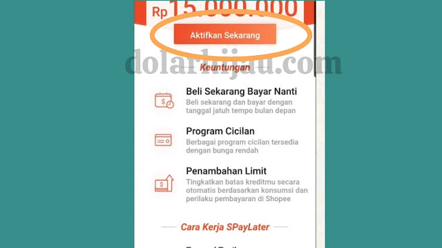 cara aktifkan shopee paylater