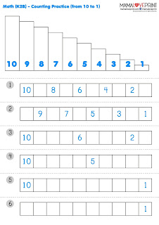 Mama Love Print 自製工作紙 - 倒數 (10以內) 練習題 Counting Backwards (within 10) Math Worksheets Printable Freebies Kindergarten Activities