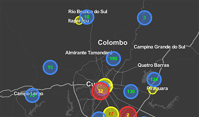 Dados não-oficiais: Colombo apresenta 188 casos de Coronavírus segundo Mapa do COVID-19 criado por estudante da UFPR