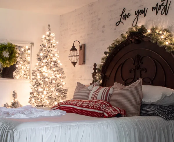 magical Christmas bedroom with lighted trees