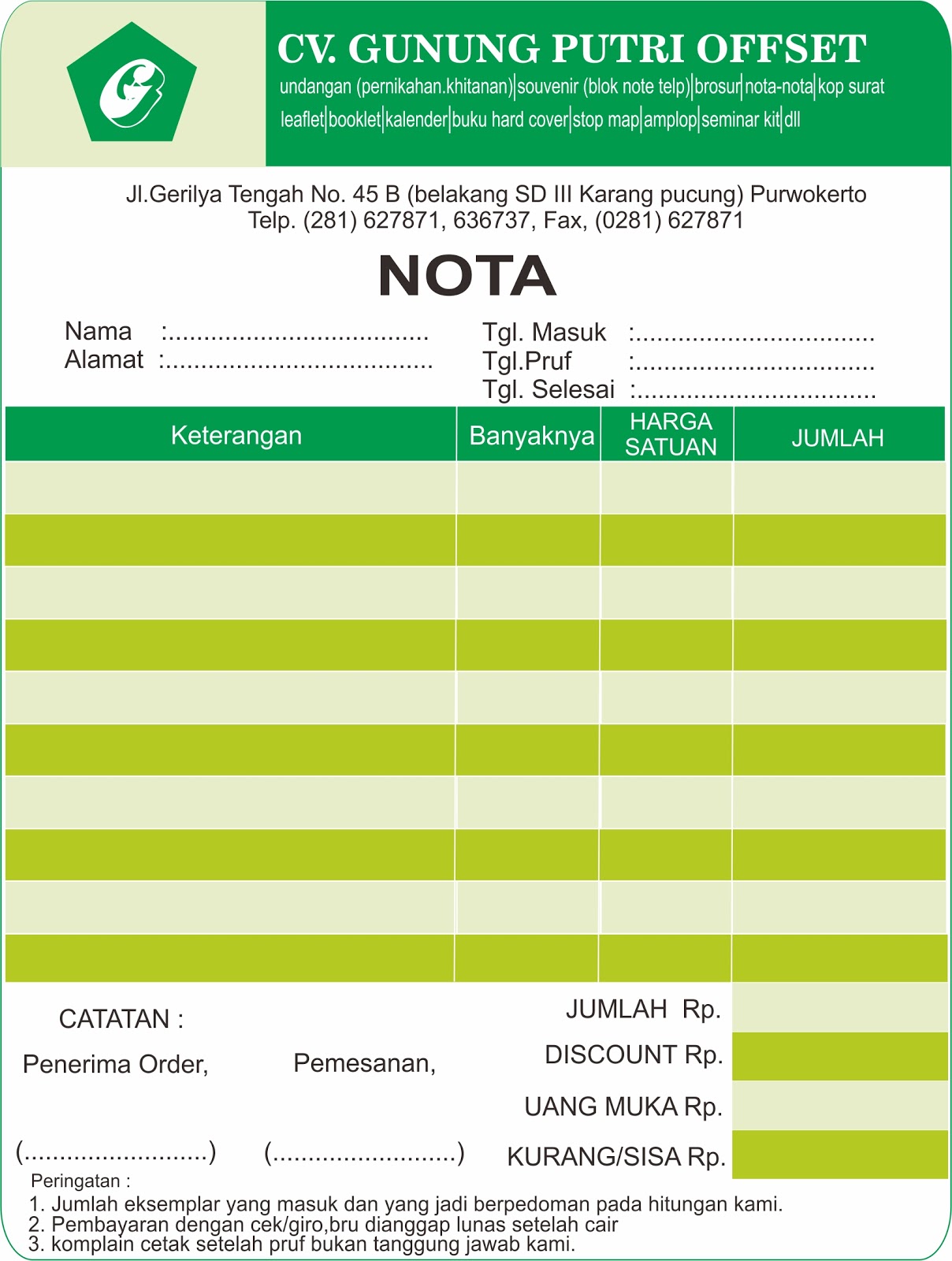 Template Nota Cdr Ldr Print Purwokerto