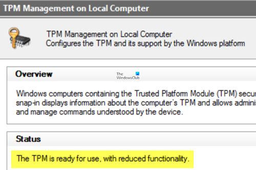 Модуль TPM готов к использованию с ограниченной функциональностью.