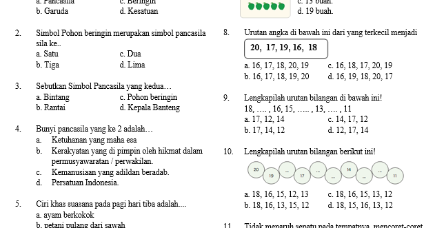 Soal Ujian Semester Kelas 1 Tema 3 SD/MI - antapedia.com