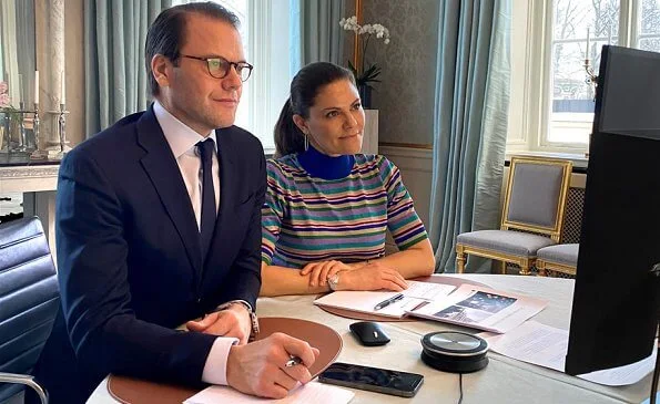 Crown Princess Victoria wore a camellia sweater by Baum und Pferdgarten. Prince Daniel