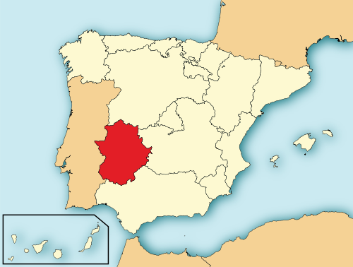 Location of Extremadura in Spain