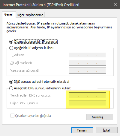 ethernet gecerli bir ip yapilandirmasina sahip degil