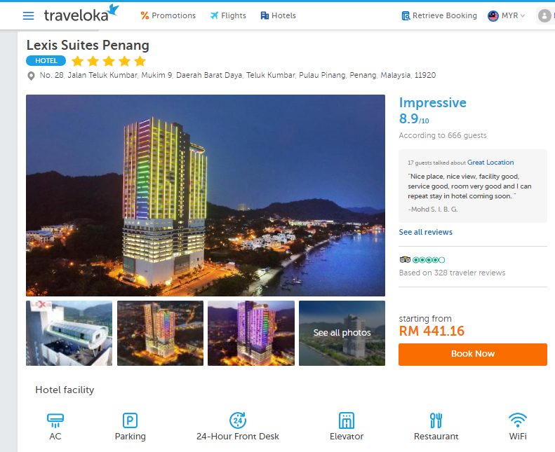 lexis suites penang price, booking Lexis suites with Traveloka Apps,