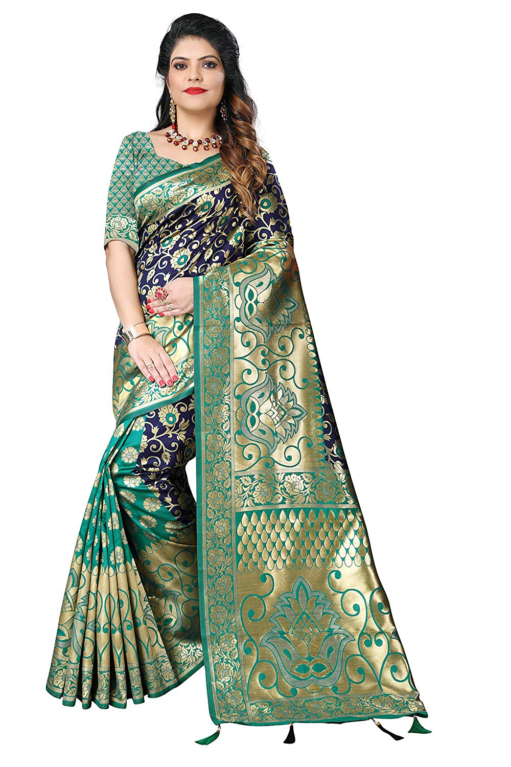 Silky Sarees Women Banarasi Silk Saree with Heavy Blouse Piece