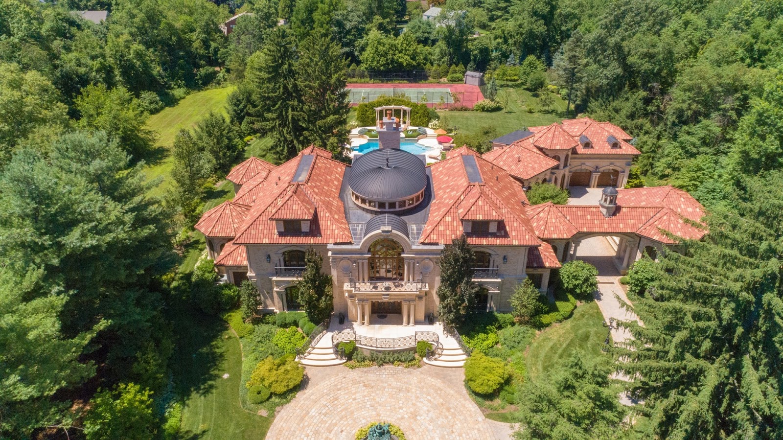20,000 Square Foot Brick and Stone Mega Mansion In Franklin Lakes, NJ