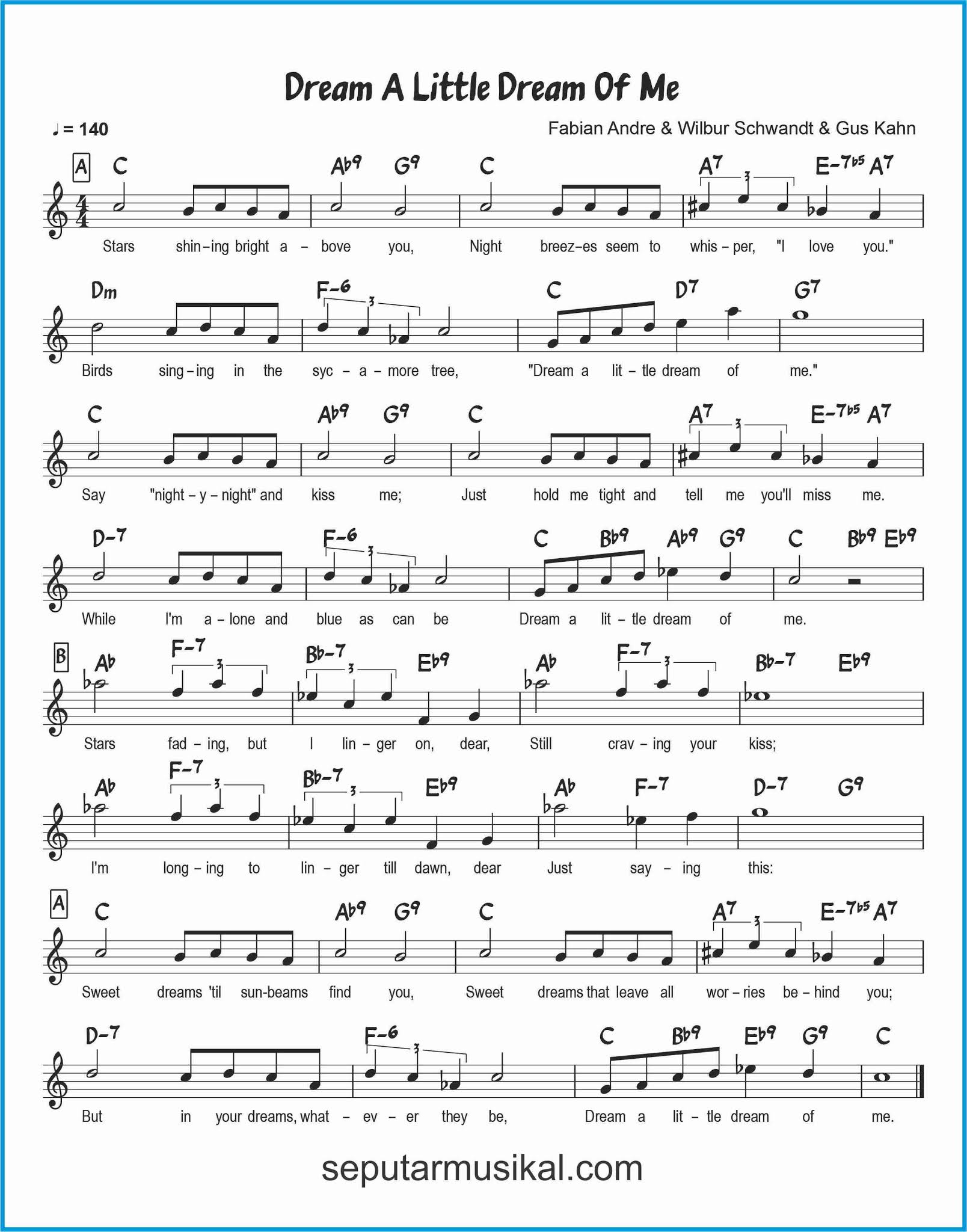 Chord Lagu Dream a Little Dream of Me - SEPUTAR MUSIK