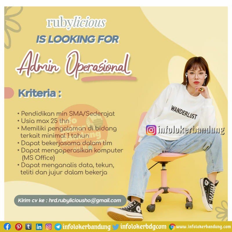 Lowongan Kerja Admin Operasional Rubylicious Bandung Juni 2021 - JOB