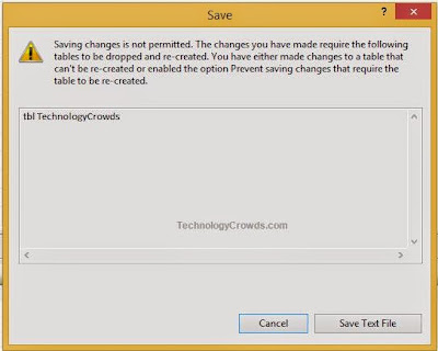 Saving Changes not permitted in SQL Server