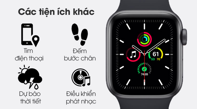 Đồng hồ Apple Watch SE (2022) Cellular 44mm Midnight - Viền nhôm, Dây cao su - MNPY3VN/A - Hàng chính hãng