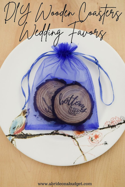 These DIY Wooden Coasters Wedding Favors are perfect for your rustic wedding. You can use actual fresh tree or purchased unfinished wood slices to make them.