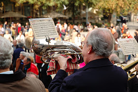 Sardana Player Blowing the Horn in Barri Gotic, Barcelona