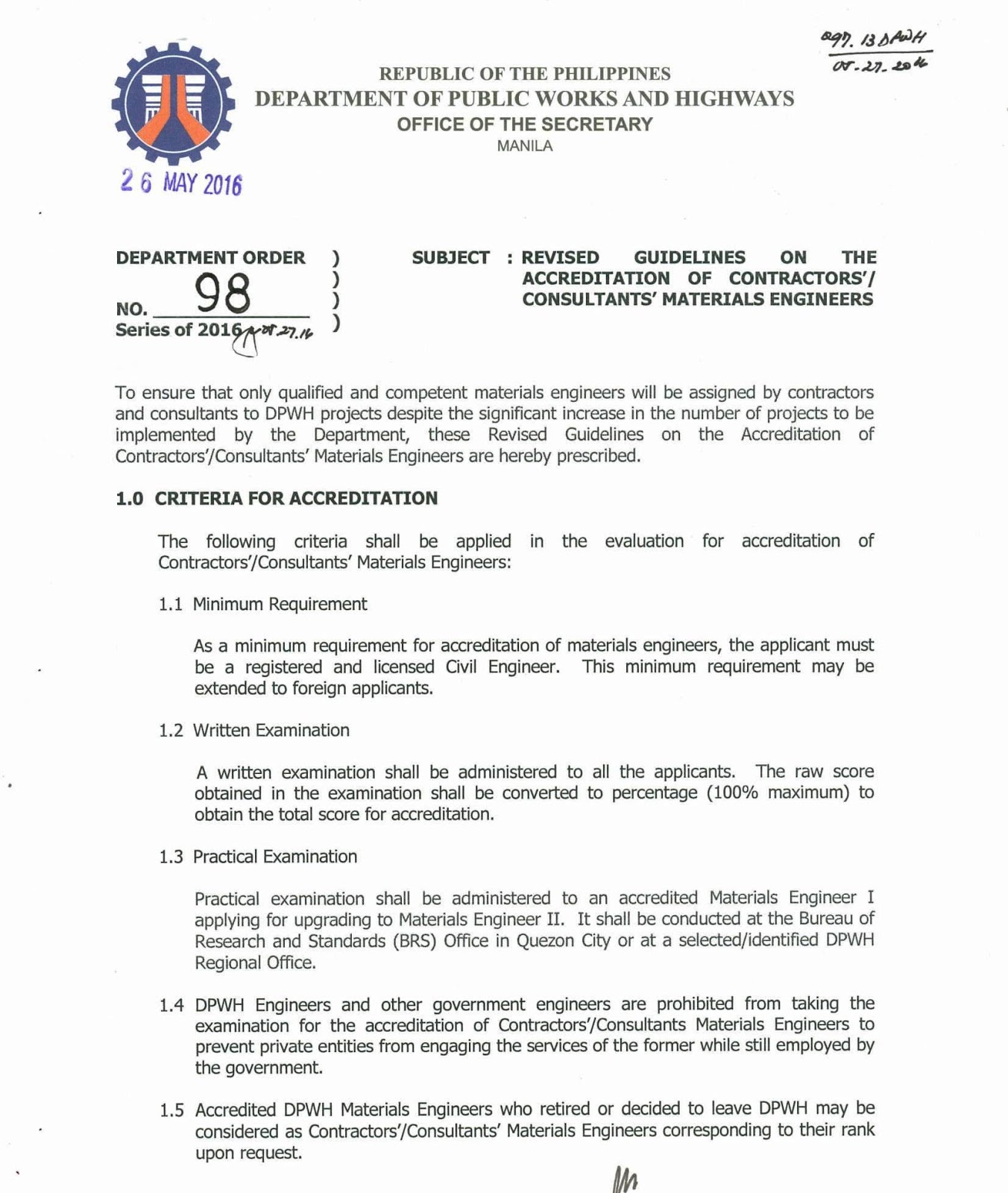 Revised guidelines on the accreditation of Contractor's/Consultants