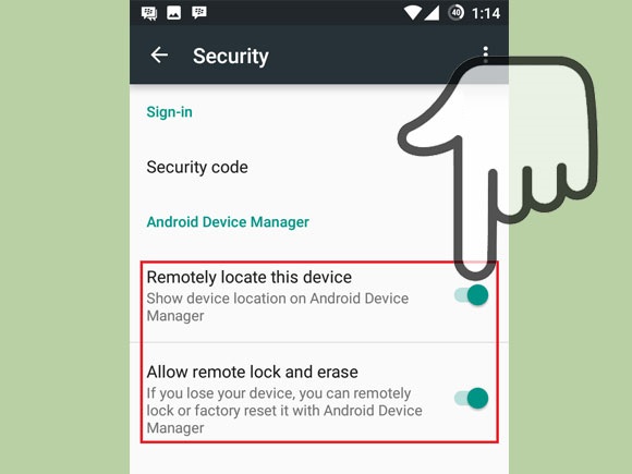 Menggunakan Android Device Manager - Enable Remotely locate this device