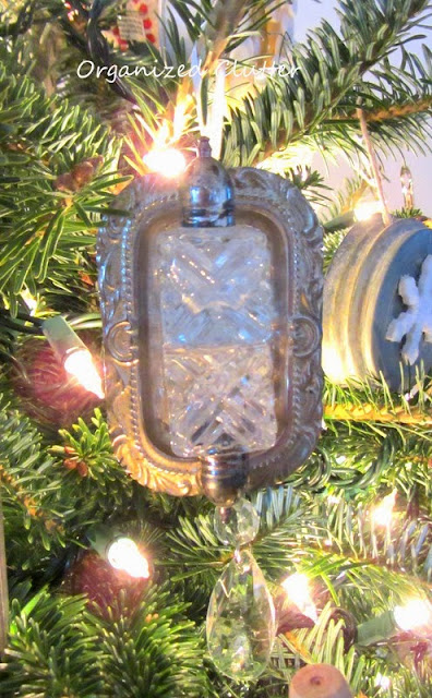 Re-purposed Christmas Tree Ornaments & a Small Tree in a Crock www.organizedclutterqueen.blogspot.com