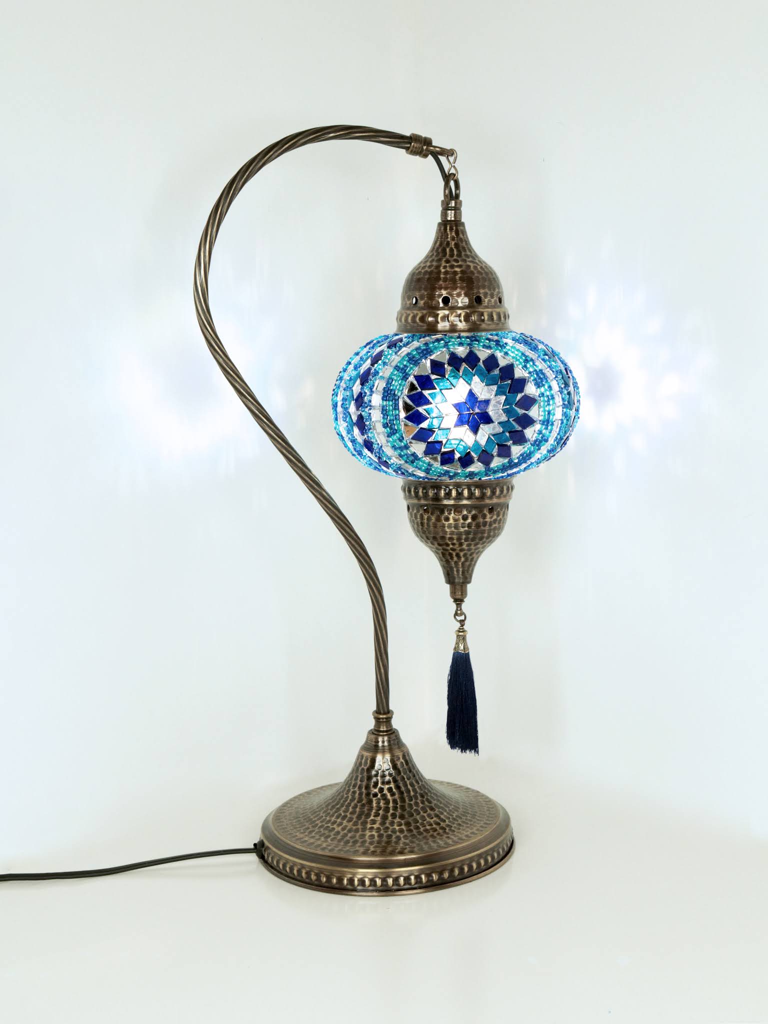 Turkish Mosaic Table Lamp Colorfully Pink Lampshade Bedside Desk Light