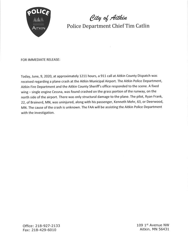 Kathryn's Report Hard Landing Cessna 170B, N2681D; accident occurred June 09, 2020 at Aitkin