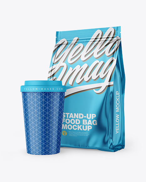 Download Metallic Stand Up Bag With Coffee Cup Mockup Yellowimages Mockups