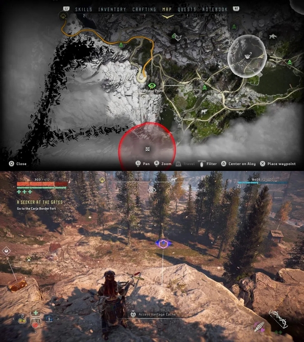 Horizon Zero Dawn localização dos pontos de vantagem