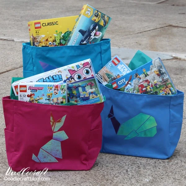 Make an adorable Easter basket alternative with holographic iron on vinyl and totes.