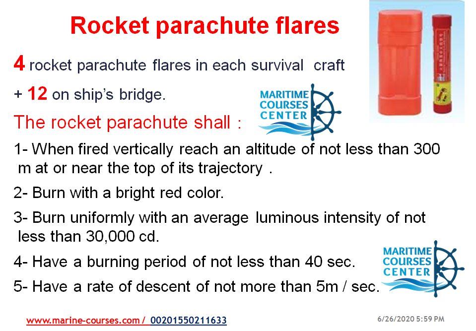 Rocket Parachute Flares & Hand Flares & buoyant smoke Marine Courses