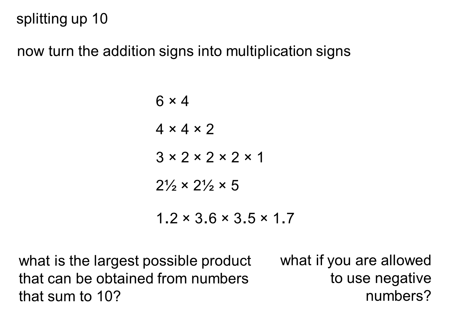MEDIAN Don Steward mathematics teaching largest product from 10