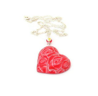 Red Rose Necklace handmade from Polymer Clay Valentine Gifts & Jewellery