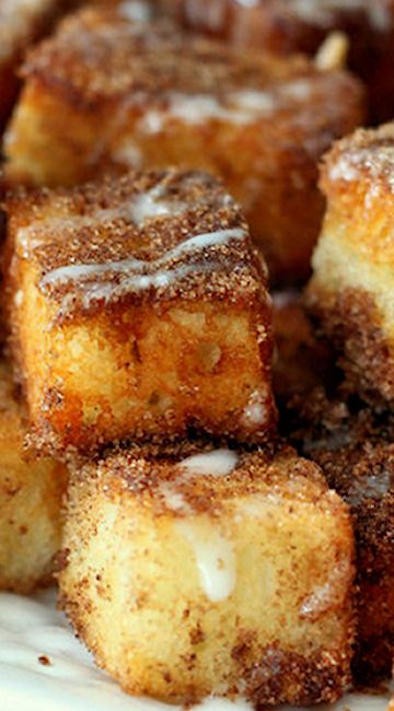 Angel Food Cake Churro Bites - a delicious sugar and cinnamon treat topped with glaze!